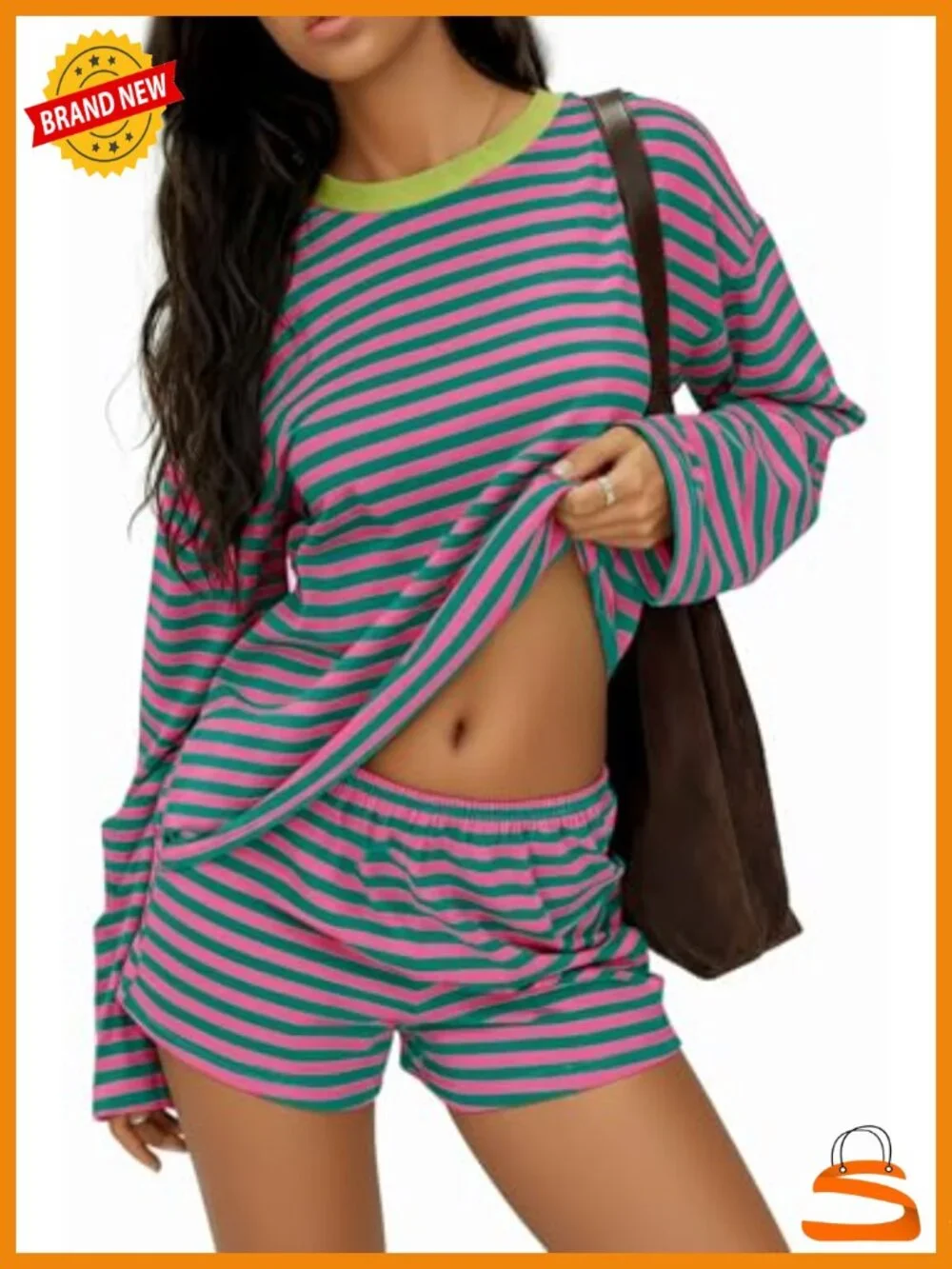 Women 2 Piece Lounge Set Long Sleeve Top and Shorts with Pockets